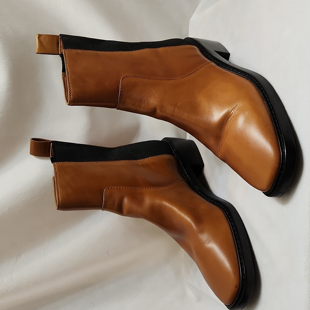 Tory Burch Chelsea Brown Black Leather Heeled Ankle Boots (W Size 10)